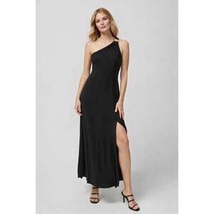NWT WHITE HOUSE BLACK MARKET Black One Shoulder Ring Detail Maxi Dress Size 6